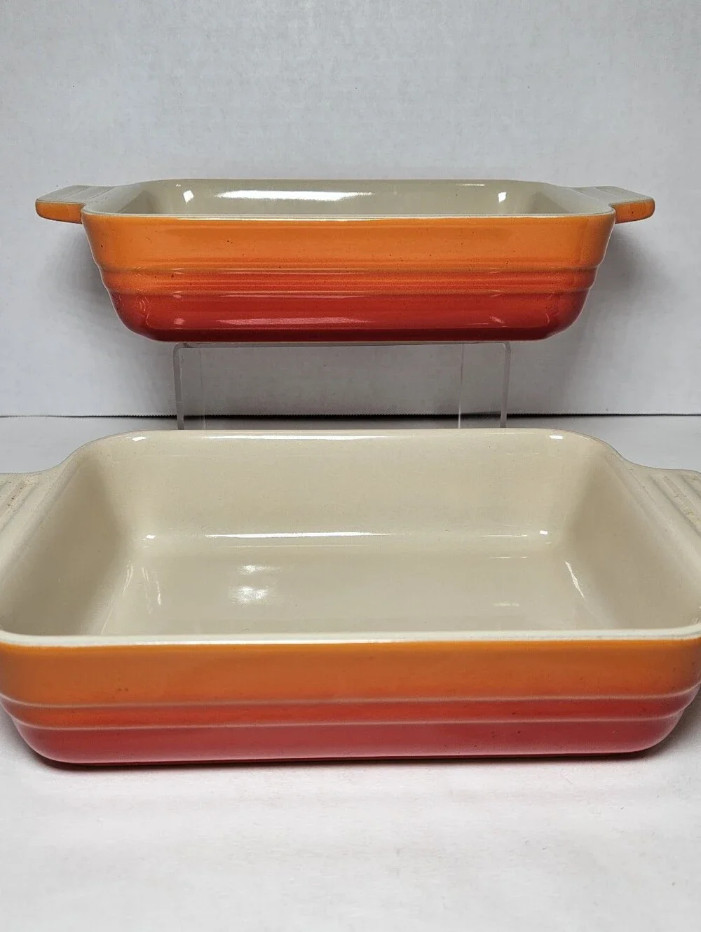 Le Creuset Flame Volcanic Set of 2 Stoneware Rectangular Casserole Dishes 16oz